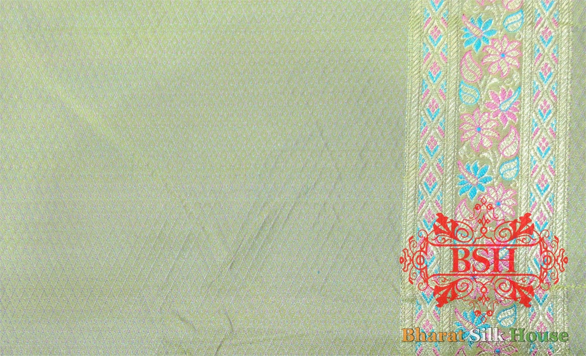 Shades Of Mint Green Dohri Resham Zari Booti Tanchoi Silk Saree - Bharat Silk House Tanchoi katan
