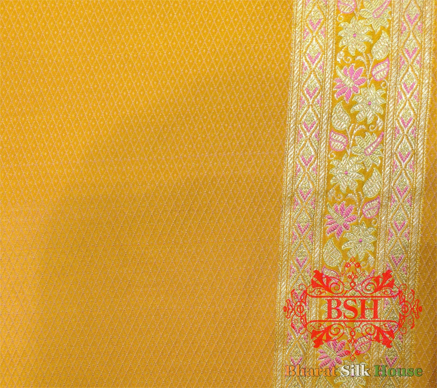 Shades Of Mustard Yellow Dohri Resham Zari Booti Tanchoi Silk Saree - Bharat Silk House Tanchoi katan