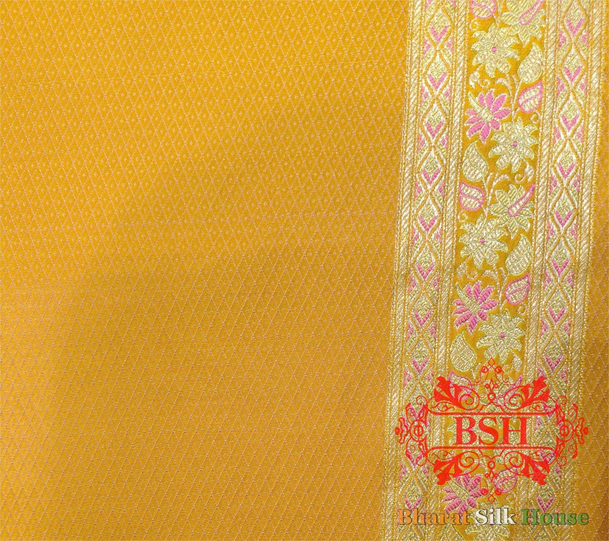 Shades Of Mustard Yellow Dohri Resham Zari Booti Tanchoi Silk Saree - Bharat Silk House Tanchoi katan