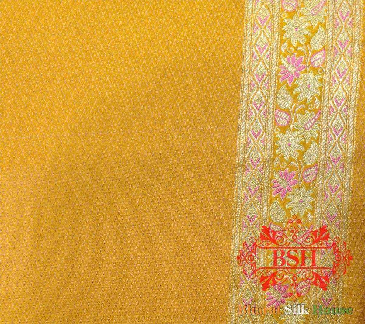 Shades Of Mustard Yellow Dohri Resham Zari Booti Tanchoi Silk Saree - Bharat Silk House Tanchoi katan