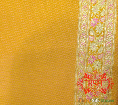 Shades Of Mustard Yellow Dohri Resham Zari Booti Tanchoi Silk Saree - Bharat Silk House Tanchoi katan