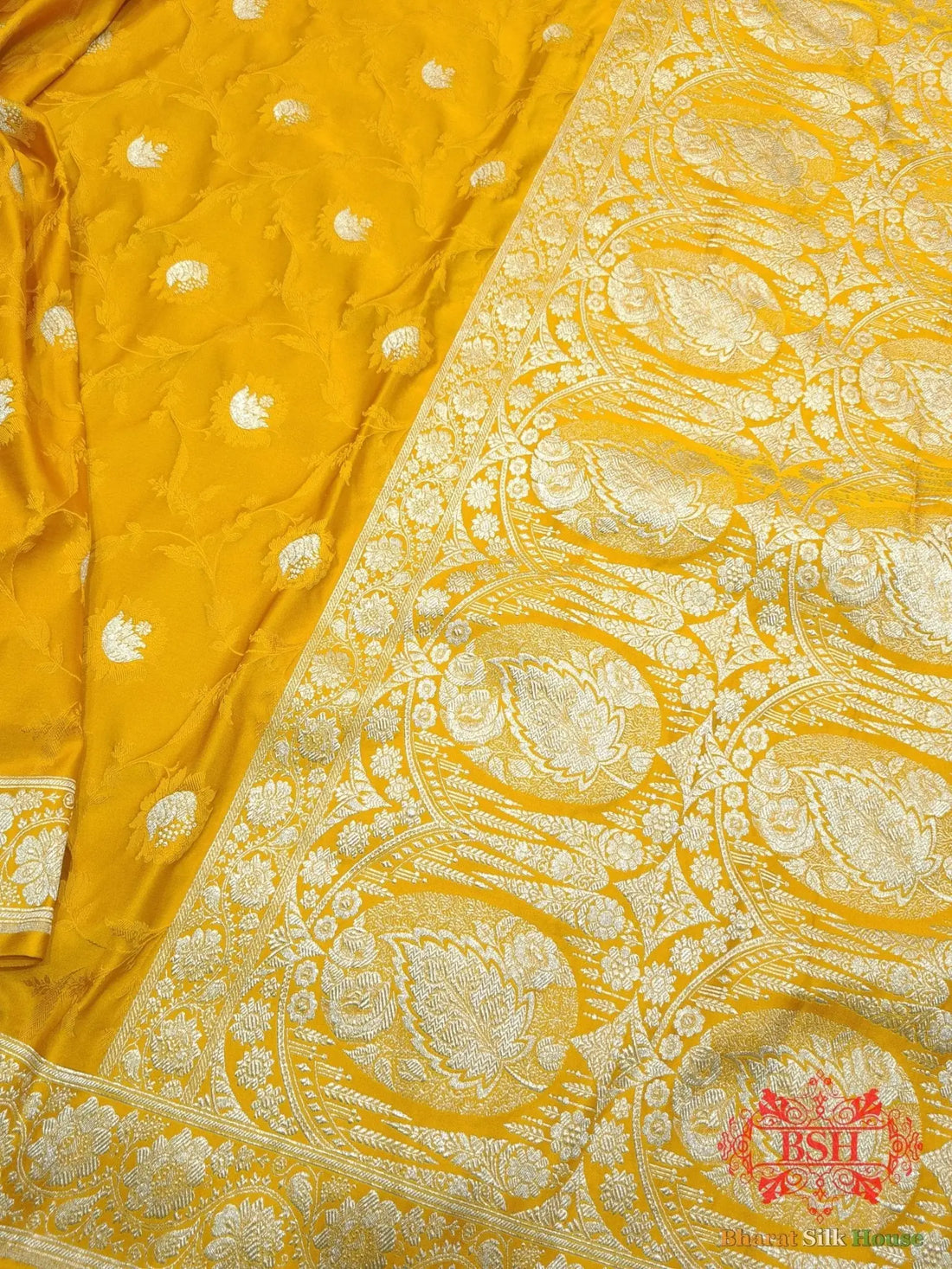 Shades Of Mustard Yellow Single Zari Tanchoi Silk Saree - Bharat Silk House Tanchoi katan