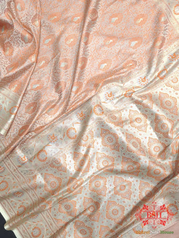 Shades Of Peach Dohri Resham Zari Booti Tanchoi Silk Saree - Bharat Silk House Semi-Silk