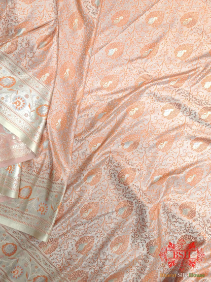 Shades Of Peach Dohri Resham Zari Booti Tanchoi Silk Saree - Bharat Silk House Semi-Silk