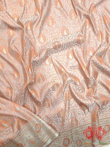 Shades Of Peach Dohri Resham Zari Booti Tanchoi Silk Saree - Bharat Silk House Semi-Silk