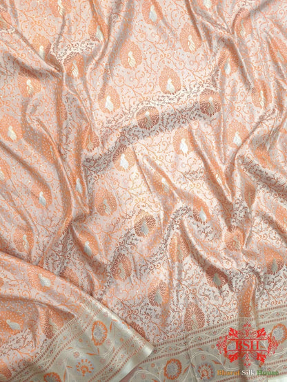 Shades Of Peach Dohri Resham Zari Booti Tanchoi Silk Saree - Bharat Silk House Semi-Silk
