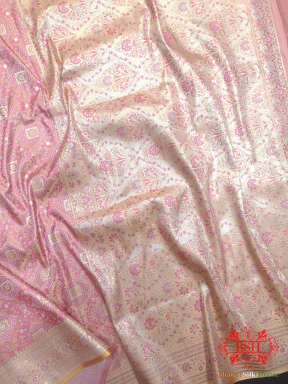 Shades Of Peach Dohri Resham Zari Booti Tanchoi Silk Saree - Bharat Silk House Tanchoi katan