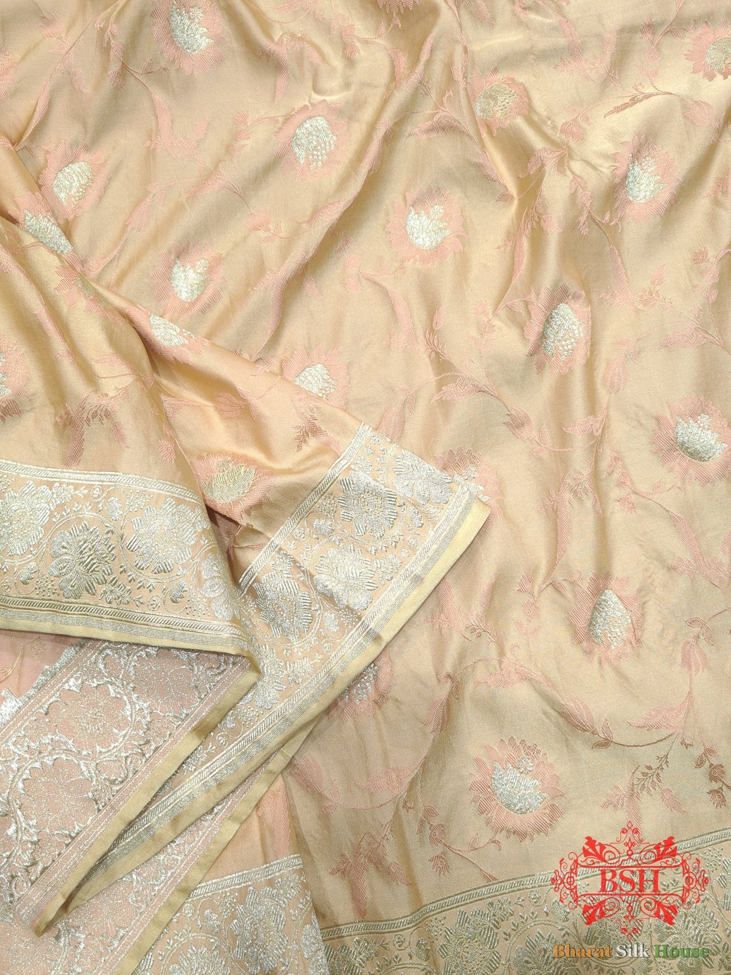 Shades Of Peach Single Zari Tanchoi Silk Saree - Bharat Silk House Tanchoi katan