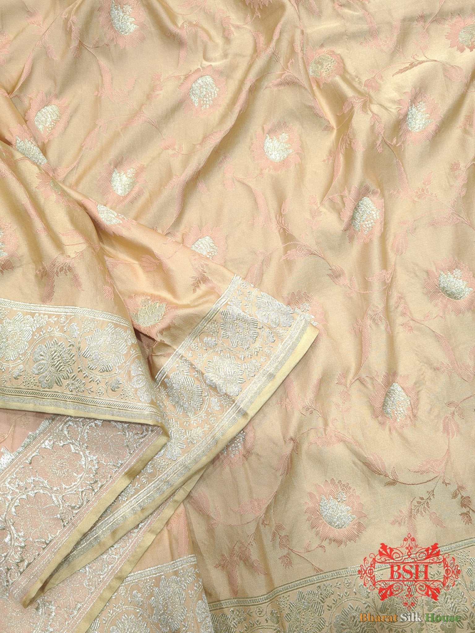 Shades Of Peach Single Zari Tanchoi Silk Saree - Bharat Silk House Tanchoi katan