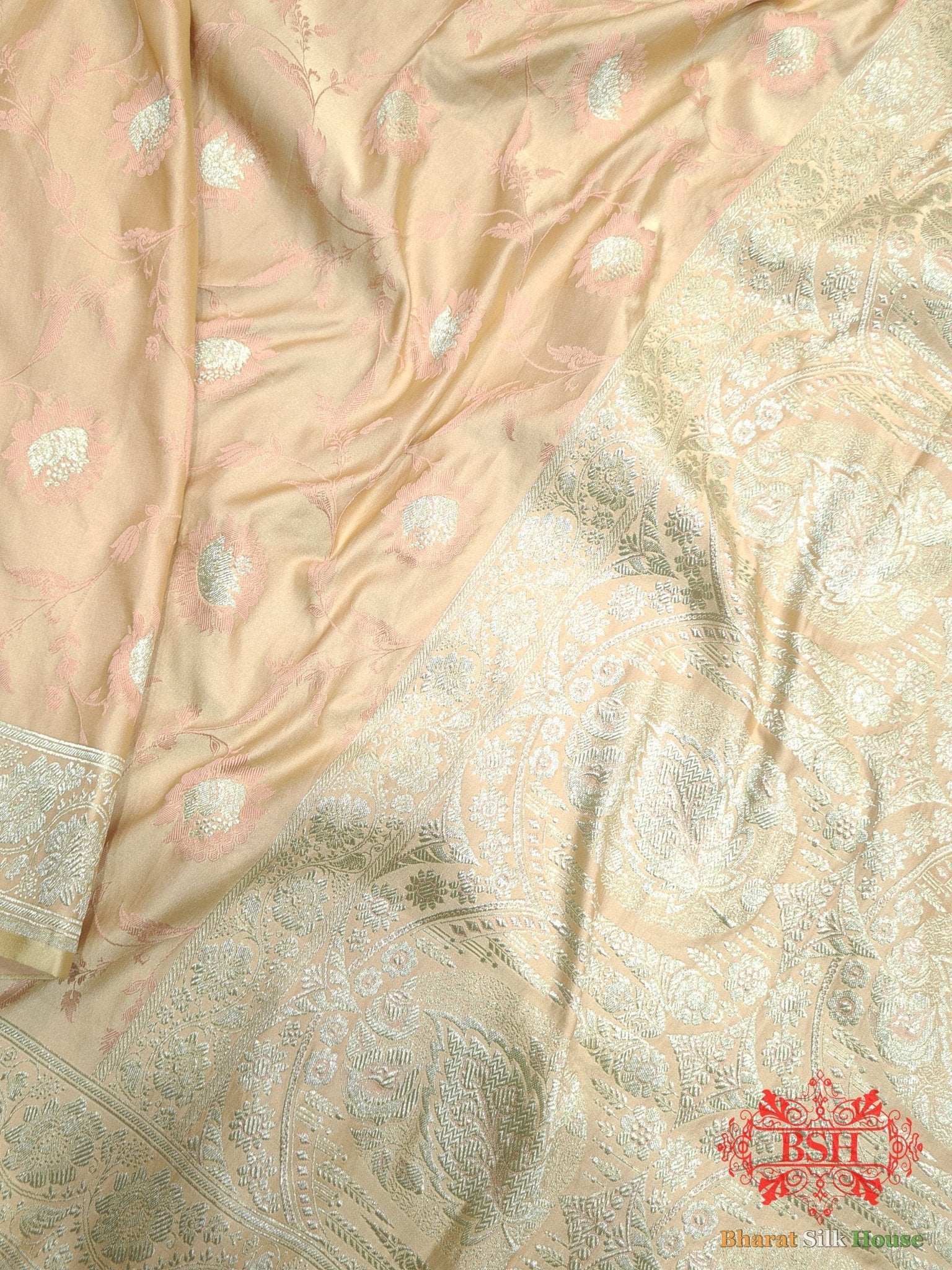 Shades Of Peach Single Zari Tanchoi Silk Saree - Bharat Silk House Tanchoi katan