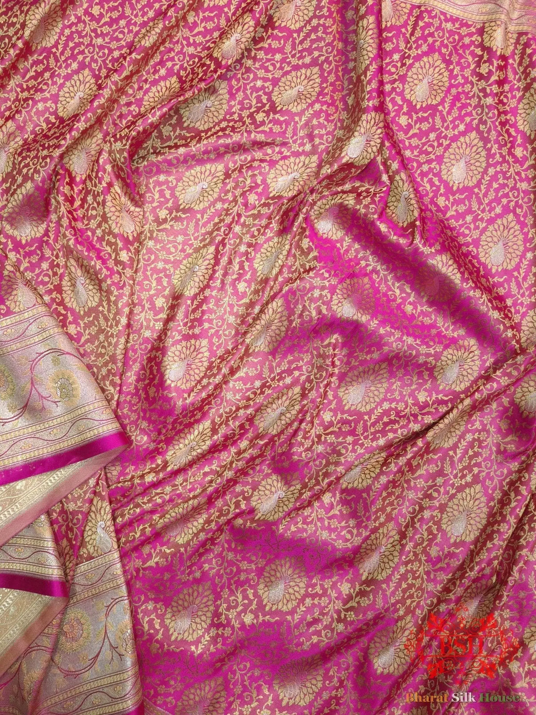 Shades Of Pink Dohri Resham Zari Booti Tanchoi Silk Saree - Bharat Silk House Semi-Silk