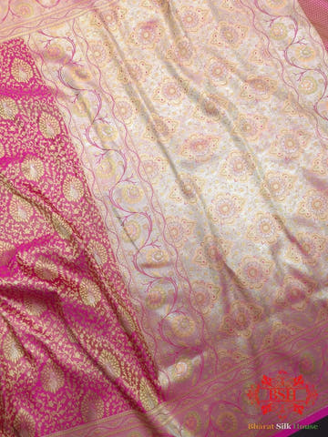 Shades Of Pink Dohri Resham Zari Booti Tanchoi Silk Saree - Bharat Silk House Semi-Silk
