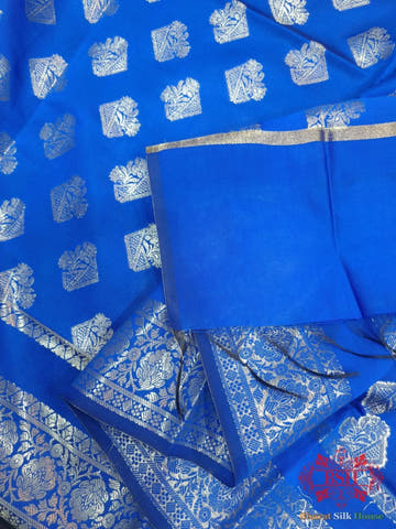 Shades Of Royal Blue Banarasi Semi Silk Dupatta - Bharat Silk House Semi Dupatte
