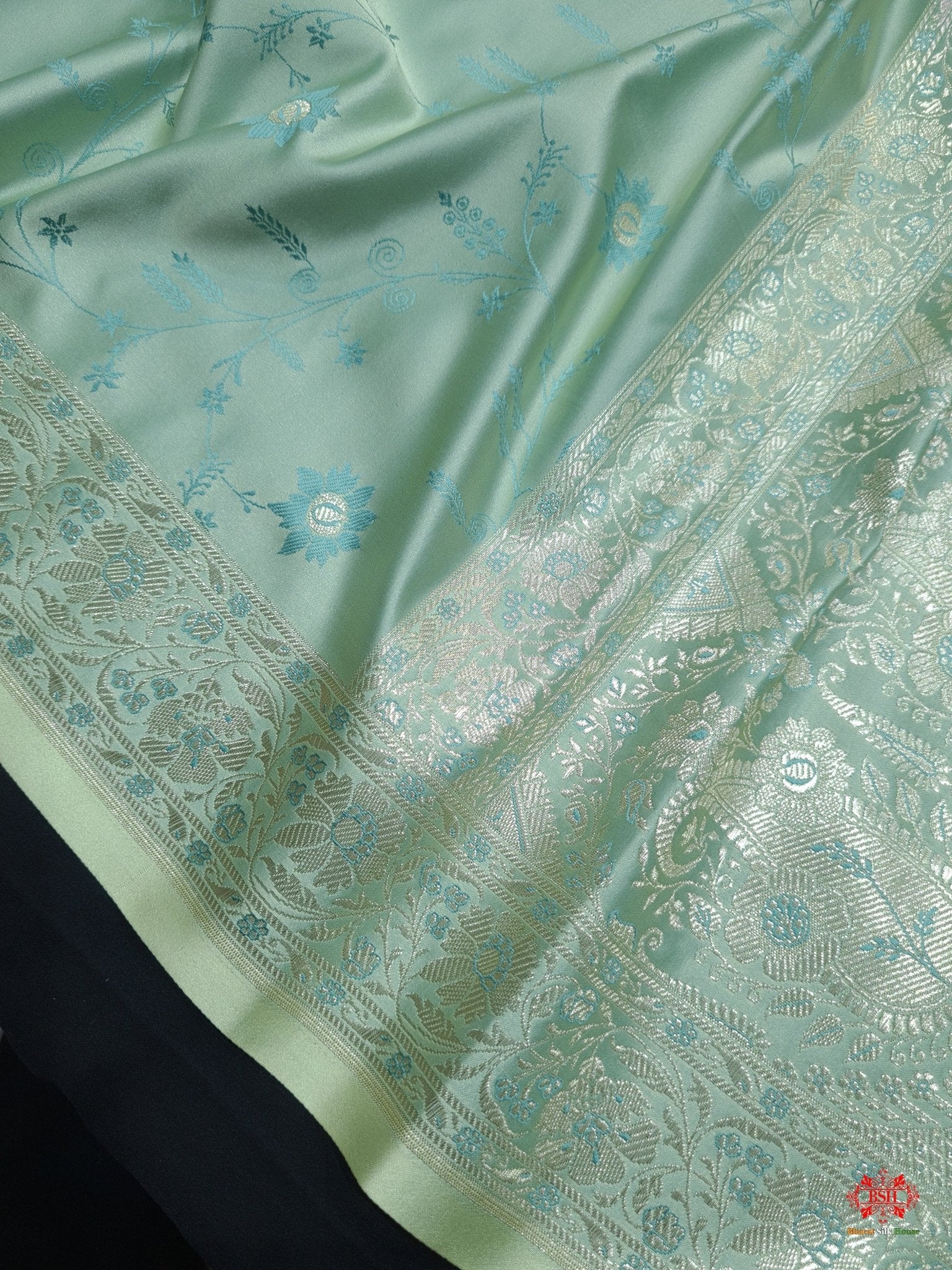 Shades Of Sea Green Pink Single Zari Tanchoi Silk Saree - Bharat Silk House Tanchoi katan