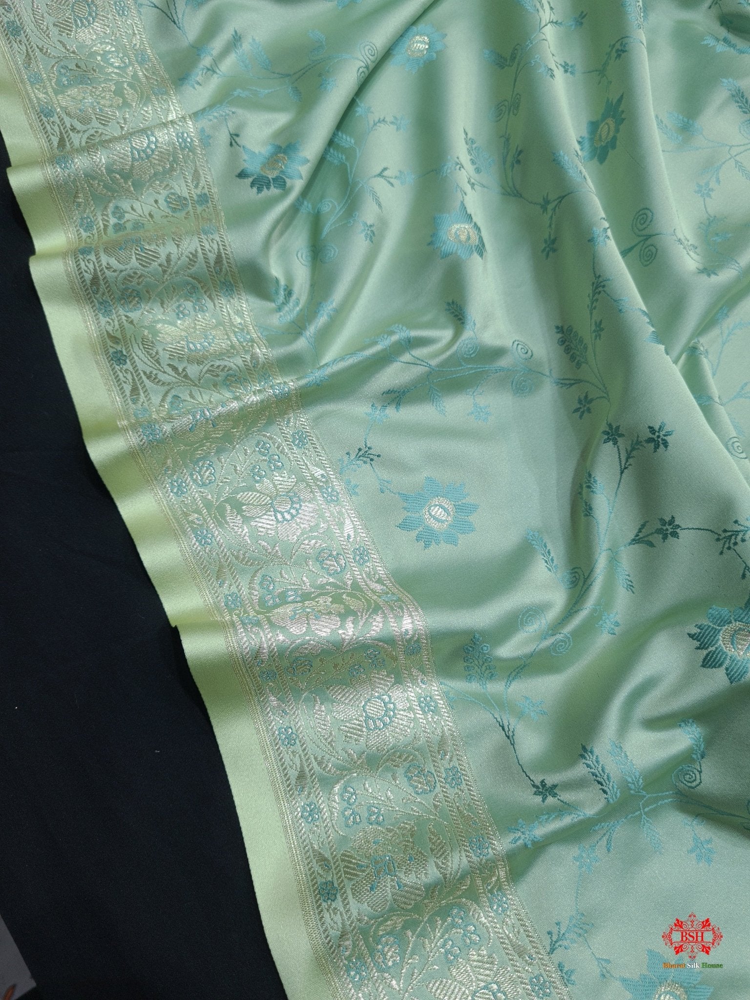Shades Of Sea Green Pink Single Zari Tanchoi Silk Saree - Bharat Silk House Tanchoi katan