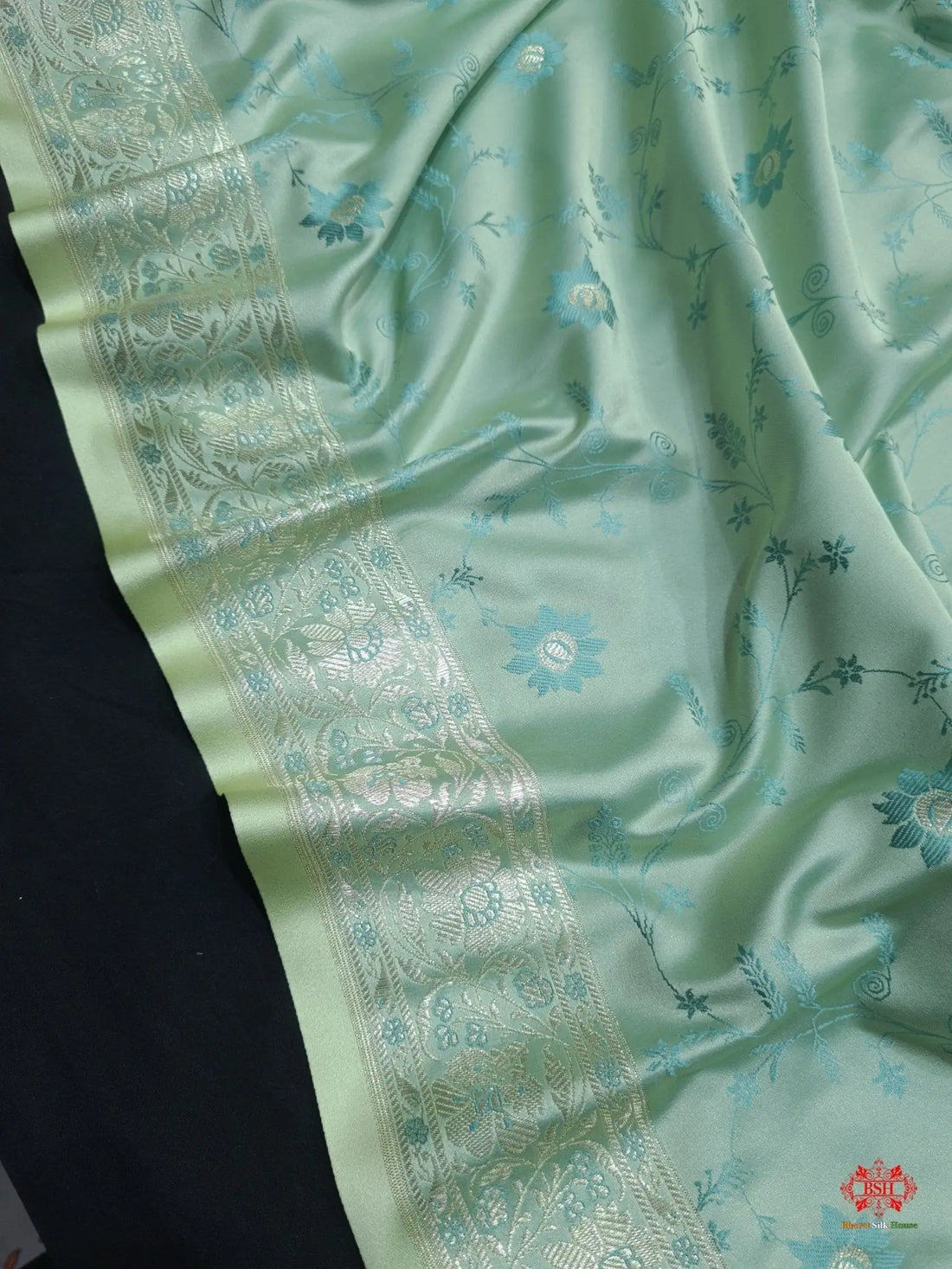 Shades Of Sea Green Pink Single Zari Tanchoi Silk Saree - Bharat Silk House Tanchoi katan