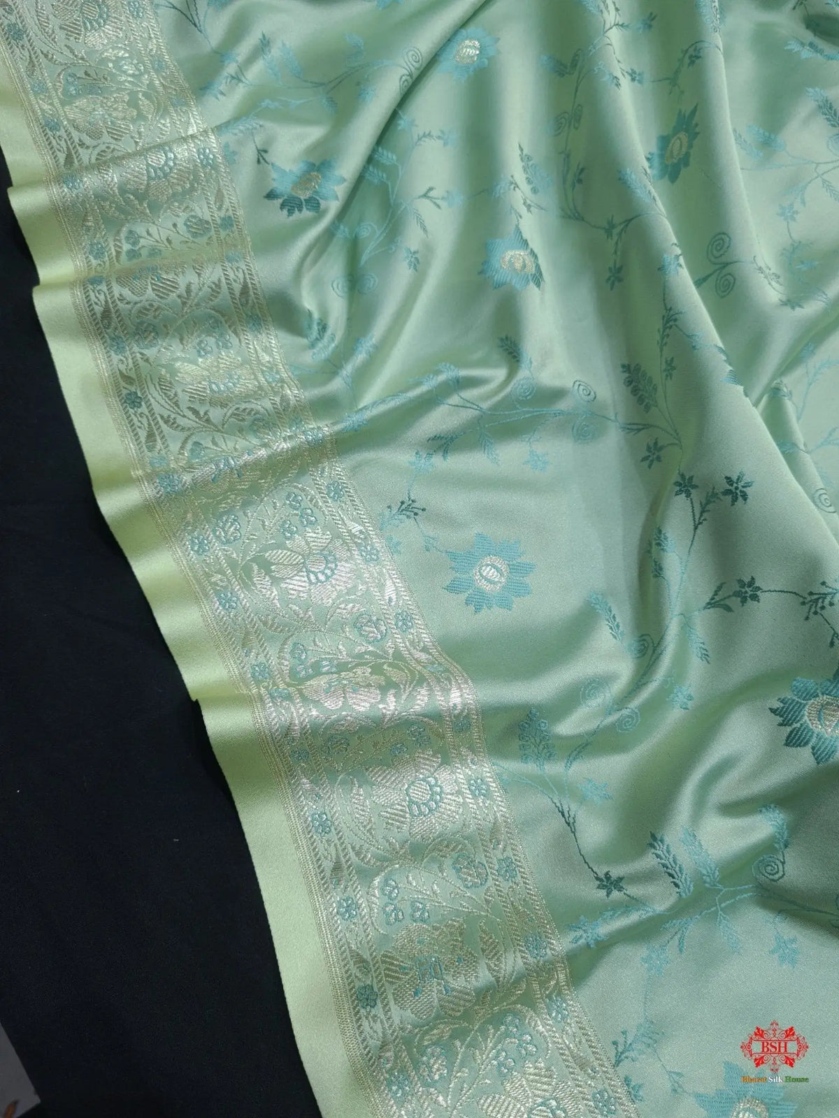 Shades Of Sea Green Pink Single Zari Tanchoi Silk Saree - Bharat Silk House Tanchoi katan