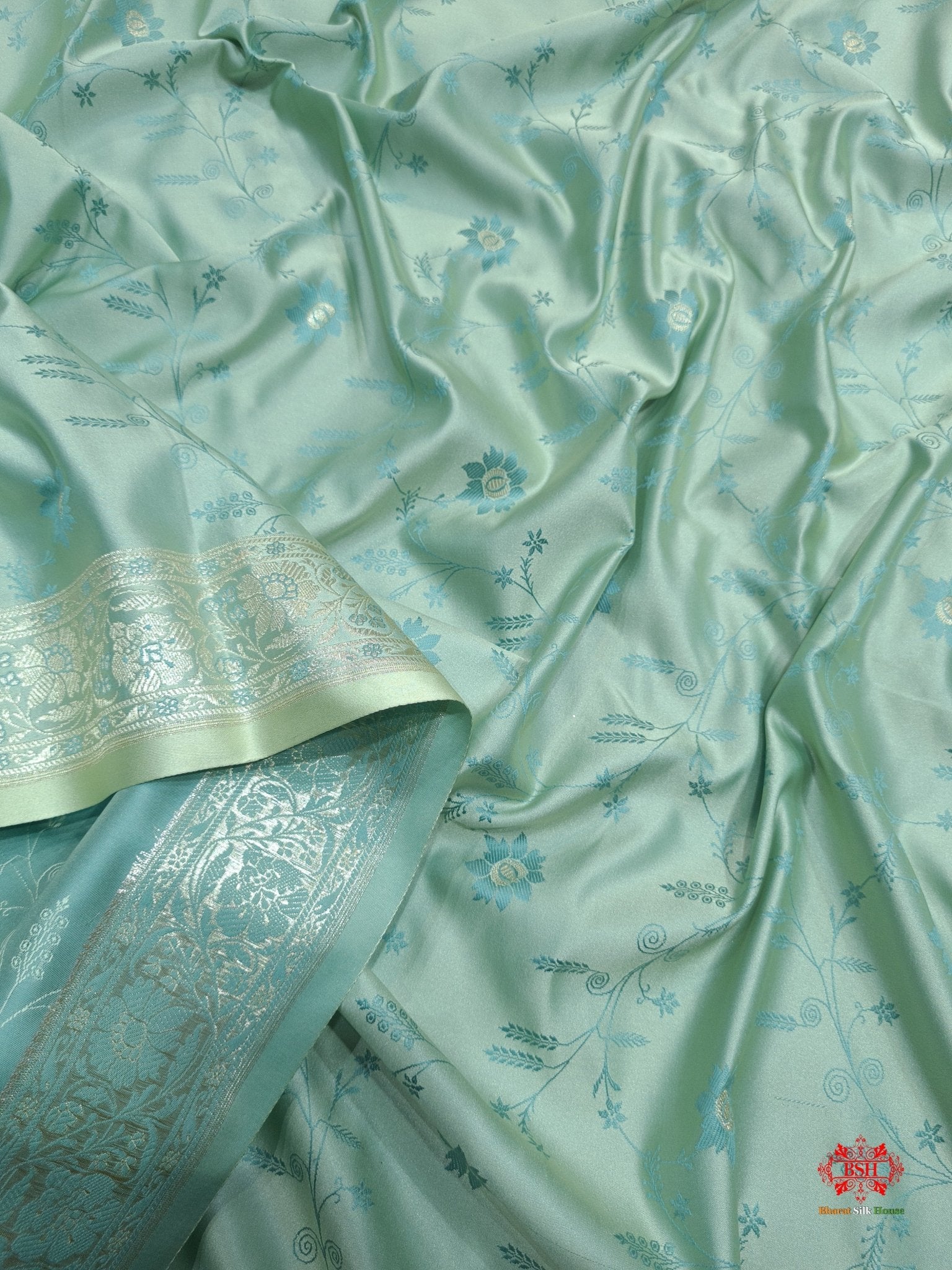 Shades Of Sea Green Pink Single Zari Tanchoi Silk Saree - Bharat Silk House Tanchoi katan