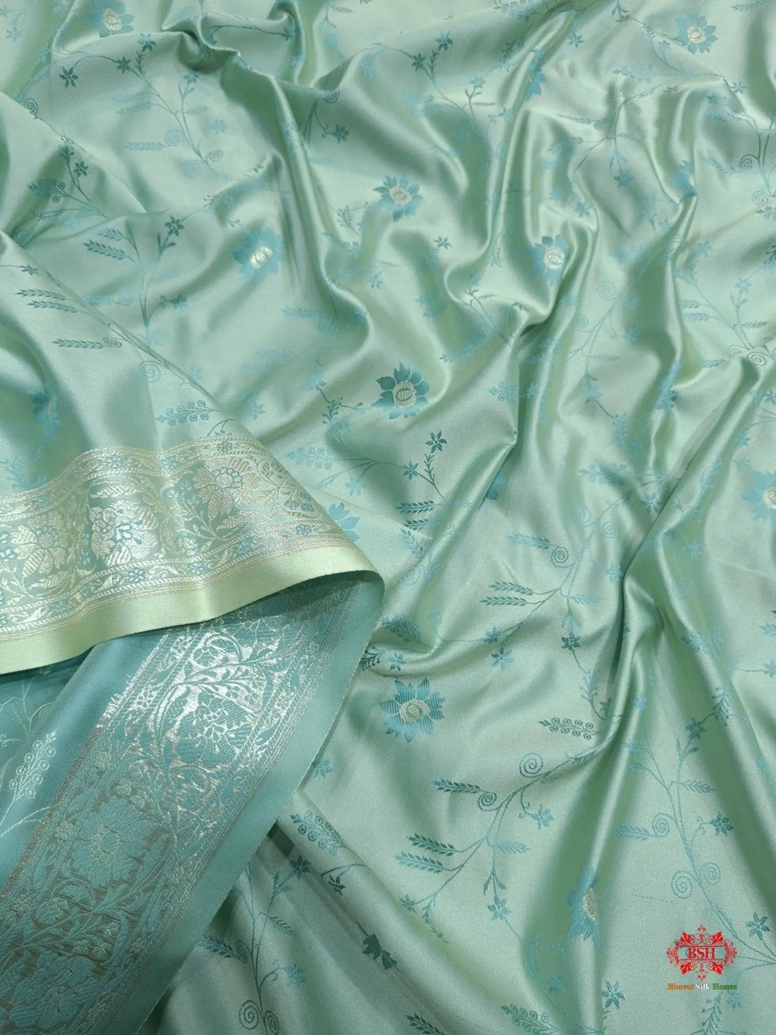 Shades Of Sea Green Pink Single Zari Tanchoi Silk Saree - Bharat Silk House Tanchoi katan