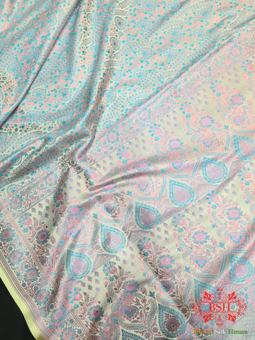 Shades Of Tea Green Dohri Resham Tanchoi Silk Saree - Bharat Silk House Tanchoi katan