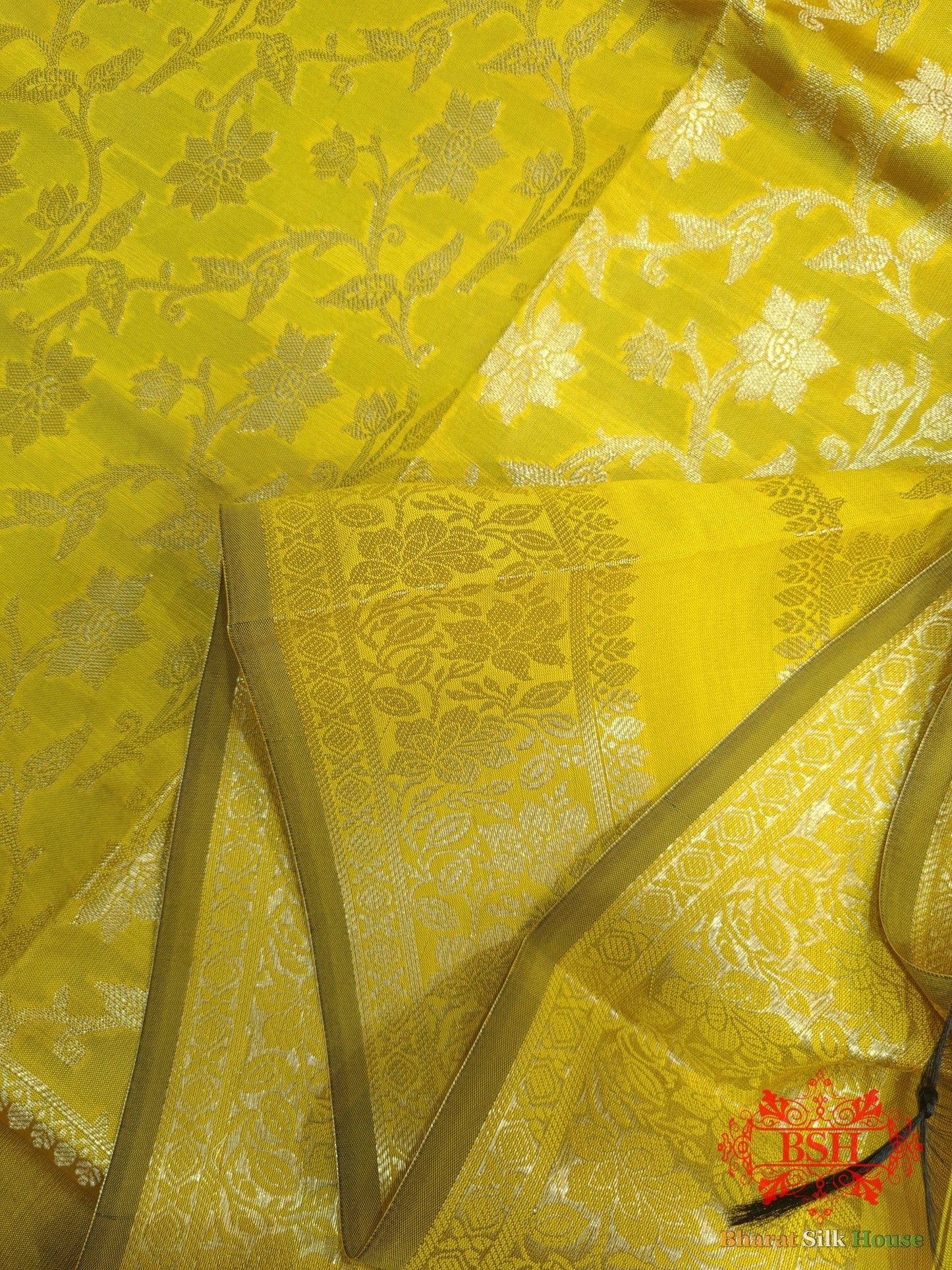 Shades Of Yellow Banarasi Floral Semi Silk Dupatta - Bharat Silk House Semi Dupatte