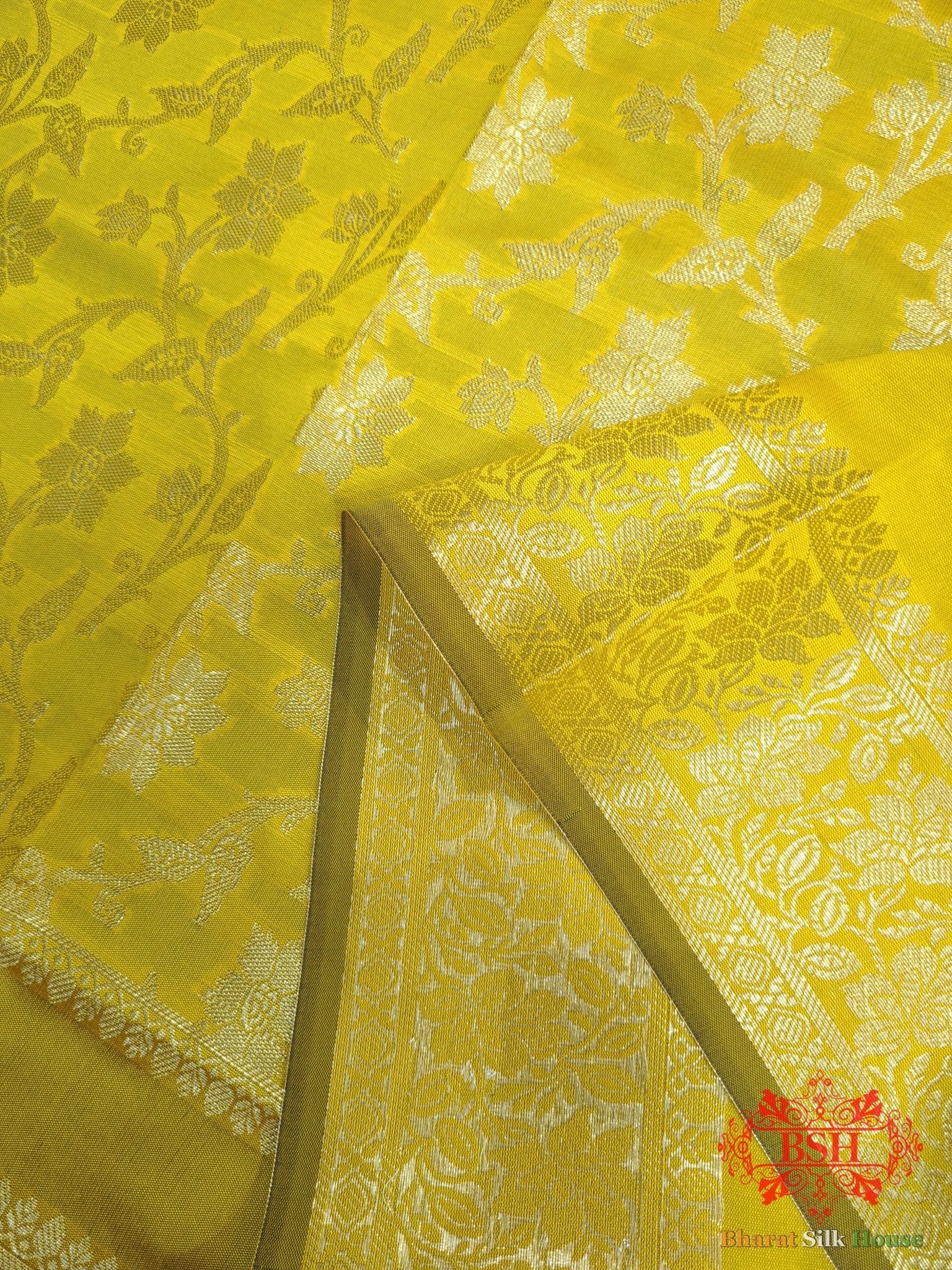 Shades Of Yellow Banarasi Floral Semi Silk Dupatta - Bharat Silk House Semi Dupatte