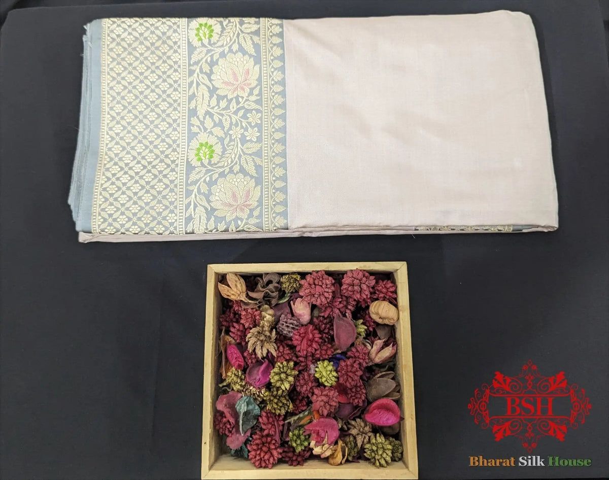 Smoke Grey Pure Katan Silk Banarasi Handloom Saree - Bharat Silk House Pure Kataan Silk