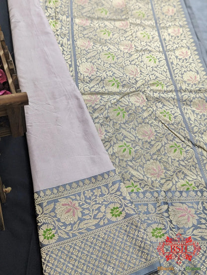 Smoke Grey Pure Katan Silk Banarasi Handloom Saree - Bharat Silk House Pure Kataan Silk