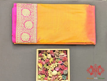 Tangerine Orange Katan Silk Banarasi Handloom Saree - Bharat Silk House Pure Kataan Silk