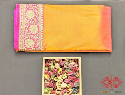 Tangerine Orange Katan Silk Banarasi Handloom Saree - Bharat Silk House Pure Kataan Silk