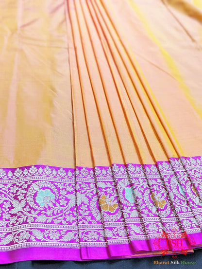 Tangerine Orange Pure Katan Silk Banarasi Handloom Saree - Bharat Silk House Pure Kataan Silk
