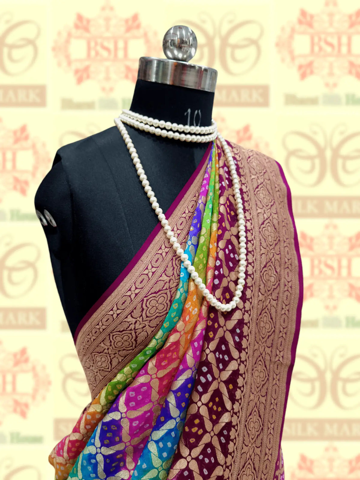 Ten Color Handbrush Dyed Pure Georgette Bandhej Banarasi Handloom Saree - Bharat Silk House Bandhej