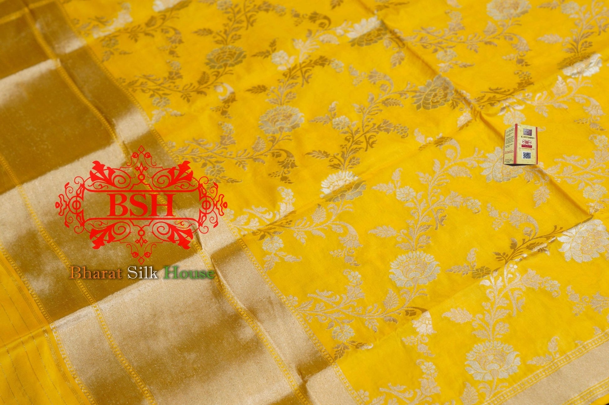 Tuscany Yellow Pure Banarasi Kataan Silk Dupatta - Bharat Silk House Pure Silk Dupatta