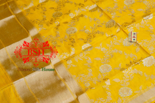Tuscany Yellow Pure Banarasi Kataan Silk Dupatta - Bharat Silk House Pure Silk Dupatta