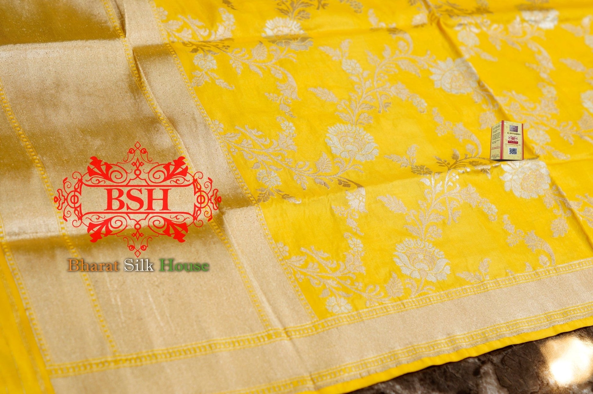 Tuscany Yellow Pure Banarasi Kataan Silk Dupatta - Bharat Silk House Pure Silk Dupatta