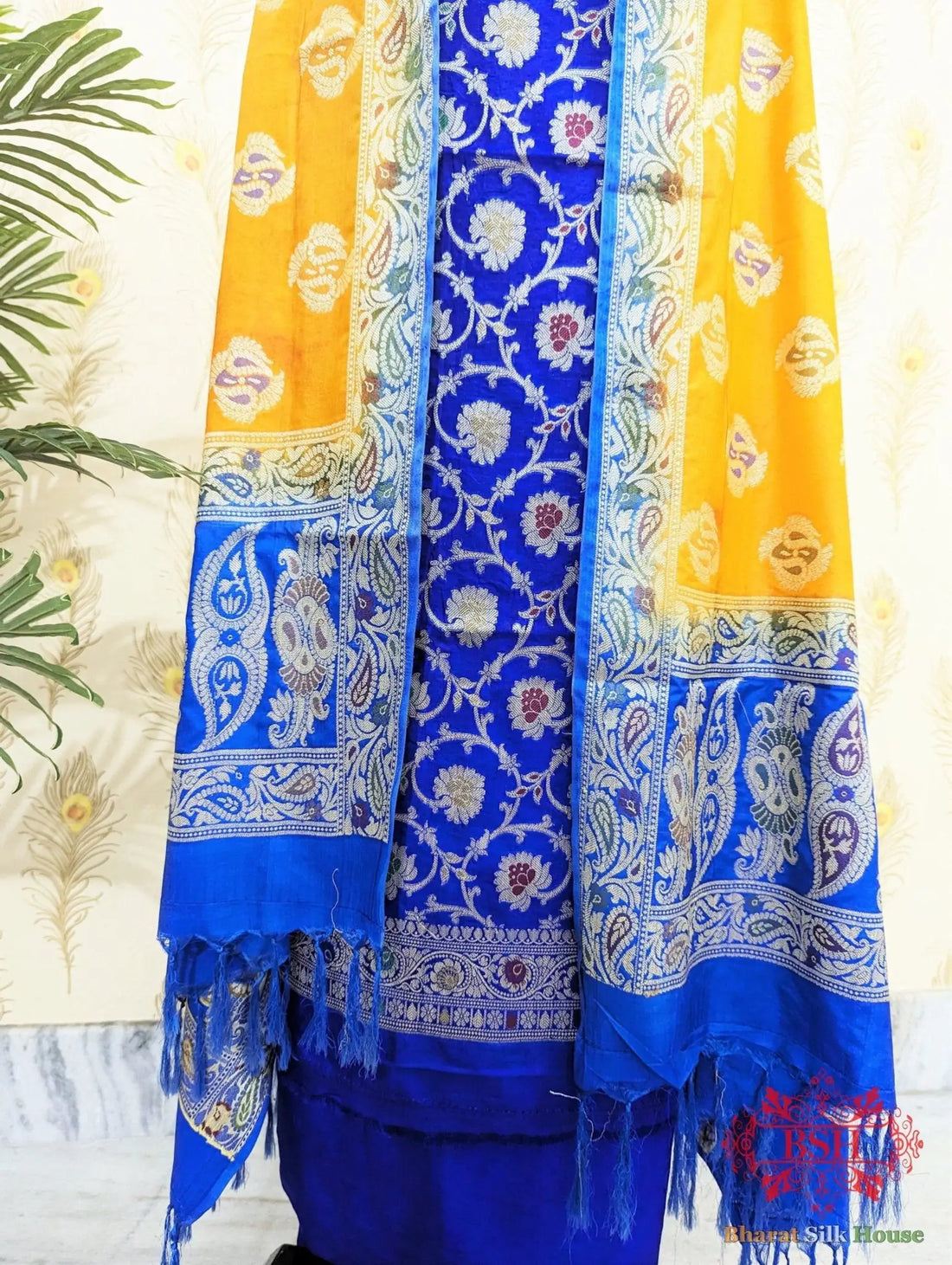 Ultramarine Blue Banarasi Silk Unstitched Suit Set - Bharat Silk House Banarasi Silk