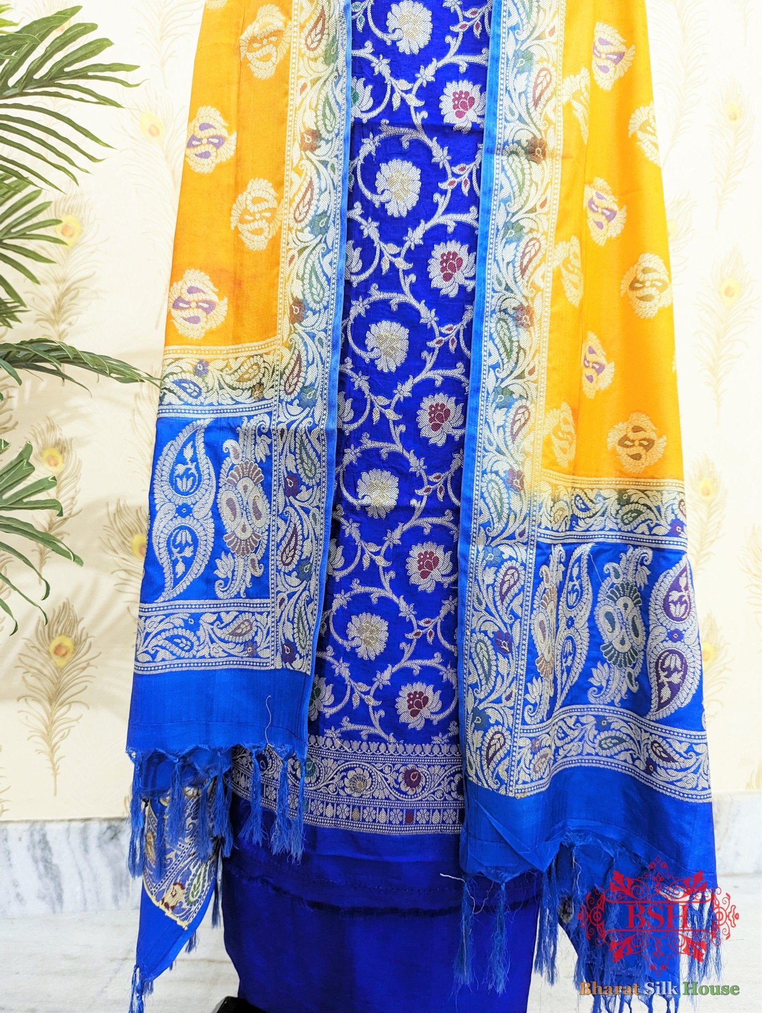 Ultramarine Blue Banarasi Silk Unstitched Suit Set - Bharat Silk House Banarasi Silk