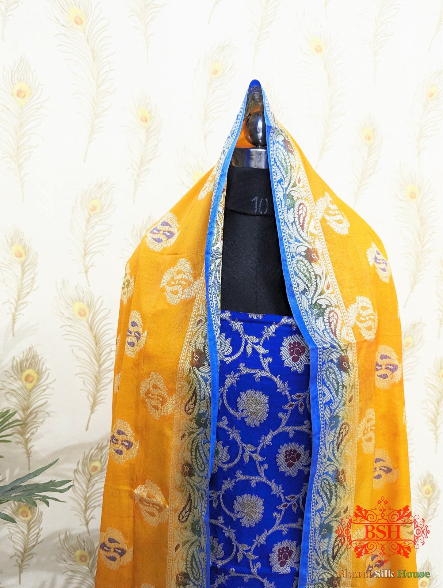 Ultramarine Blue Banarasi Silk Unstitched Suit Set - Bharat Silk House Banarasi Silk