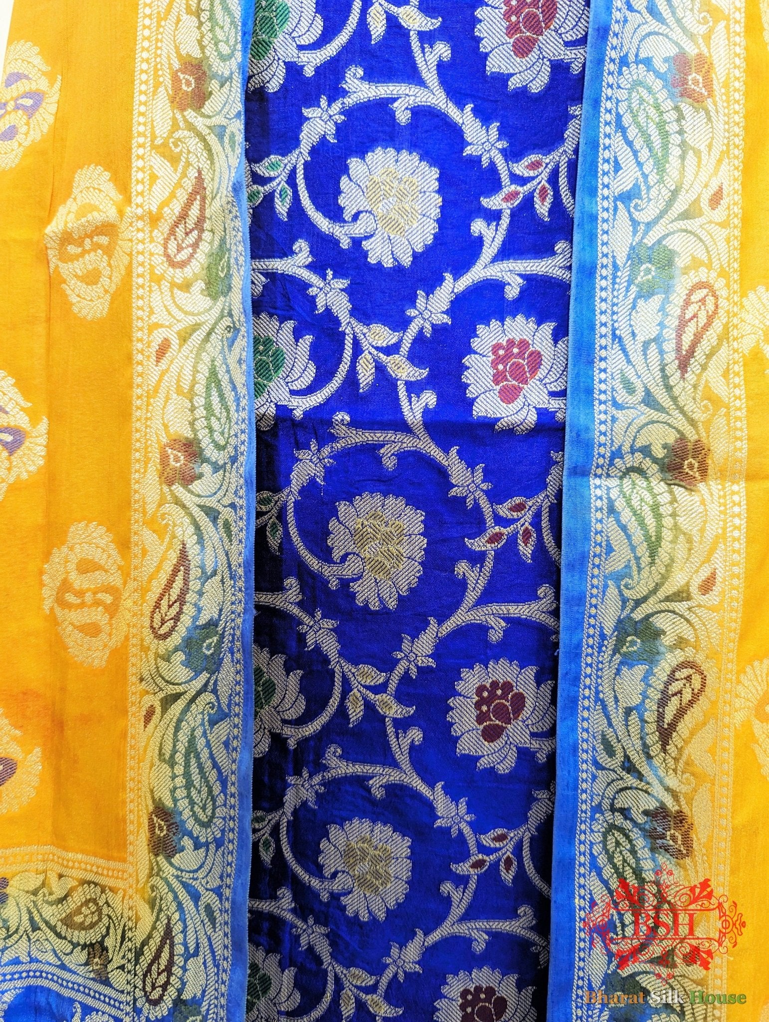 Ultramarine Blue Banarasi Silk Unstitched Suit Set - Bharat Silk House Banarasi Silk