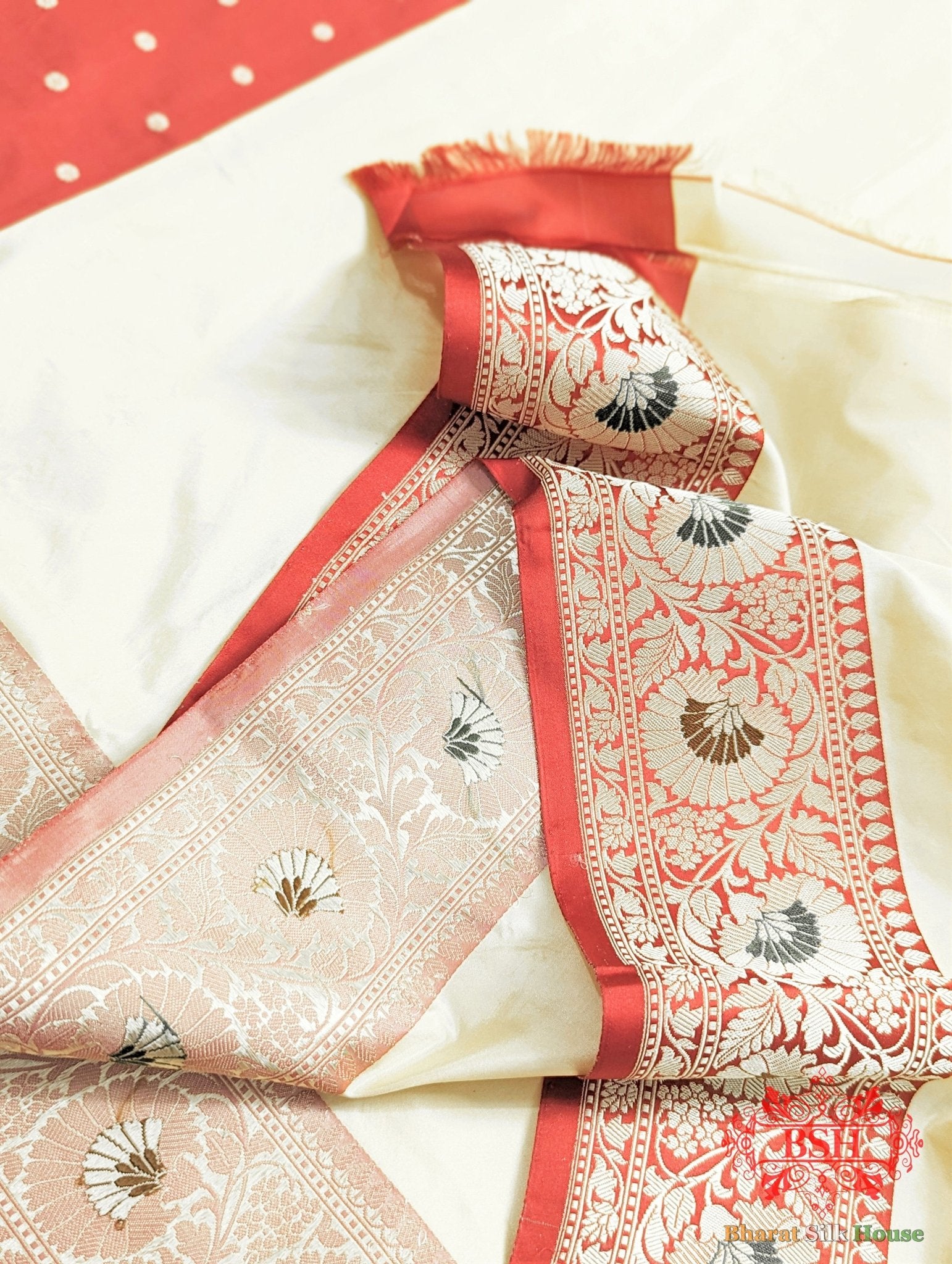 White Pure Katan Silk Banarasi Saree - Bharat Silk House Pure Kataan Silk