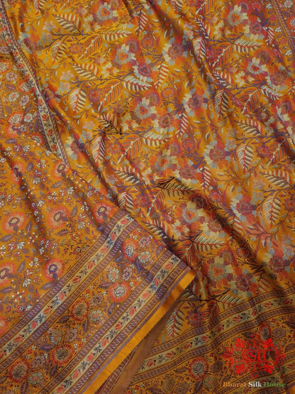 Yellow Chauthera (Four Color) Resham Zari Tanchoi Katan Silk Saree - Bharat Silk House Tanchoi katan