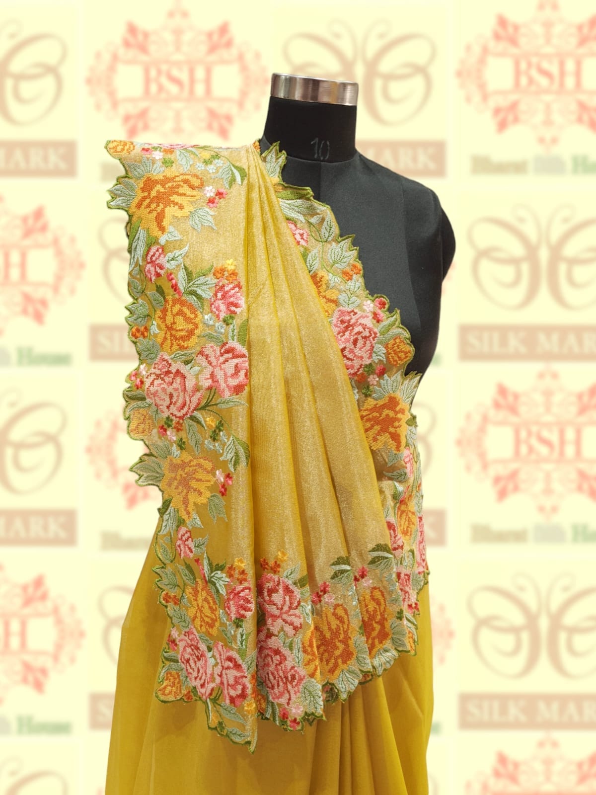 Yellow Color Crochet Work Tissue Silk Saree - Bharat Silk House Tissue Silk