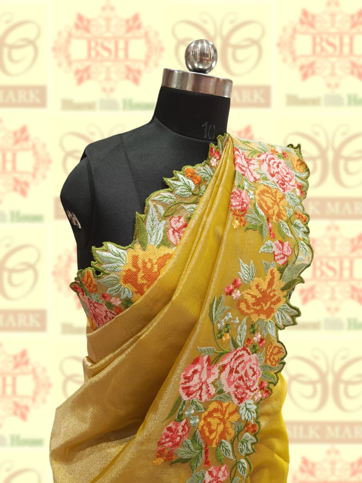 Yellow Color Crochet Work Tissue Silk Saree - Bharat Silk House Tissue Silk