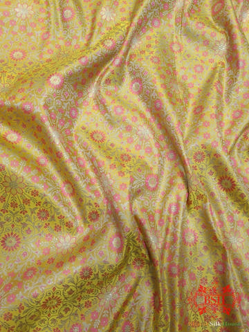 Yellow Dohri Resham Zari Booti Tanchoi Silk Saree - Bharat Silk House Tanchoi katan