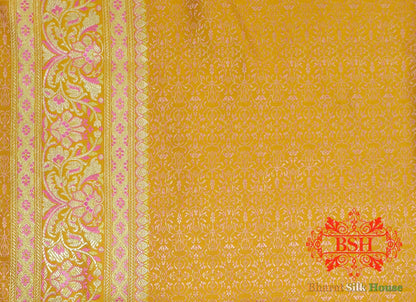 Yellow Dohri Resham Zari Booti Tanchoi Silk Saree - Bharat Silk House Tanchoi katan