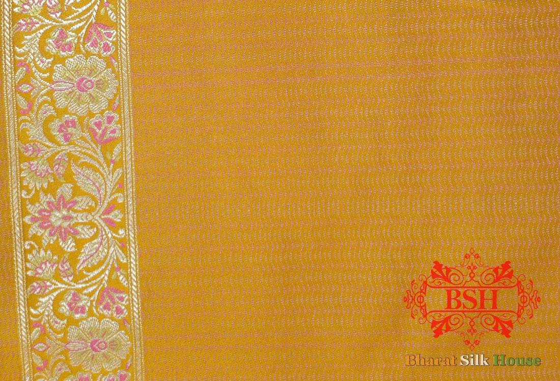 Yellow Dohri Resham Zari Booti Tanchoi Silk Saree - Bharat Silk House Tanchoi katan