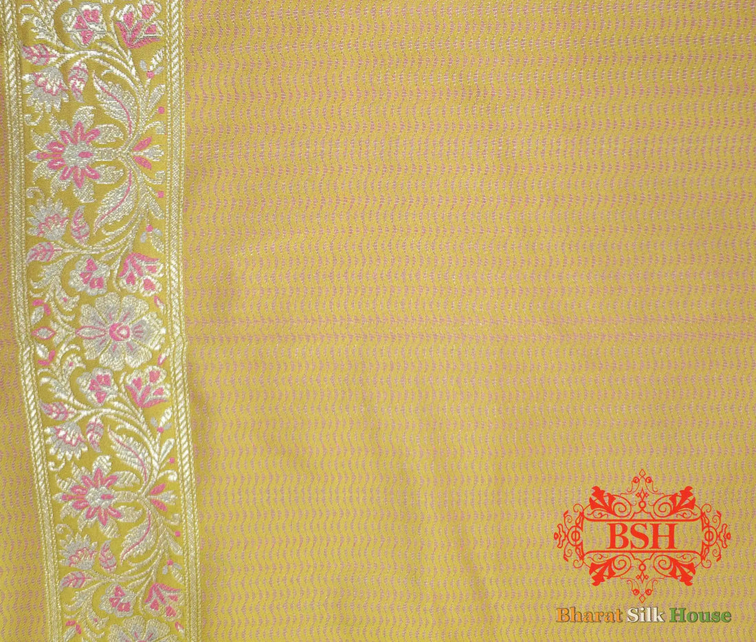 Yellow Dohri Resham Zari Booti Tanchoi Silk Saree - Bharat Silk House Tanchoi katan