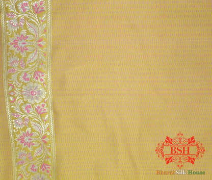 Yellow Dohri Resham Zari Booti Tanchoi Silk Saree - Bharat Silk House Tanchoi katan
