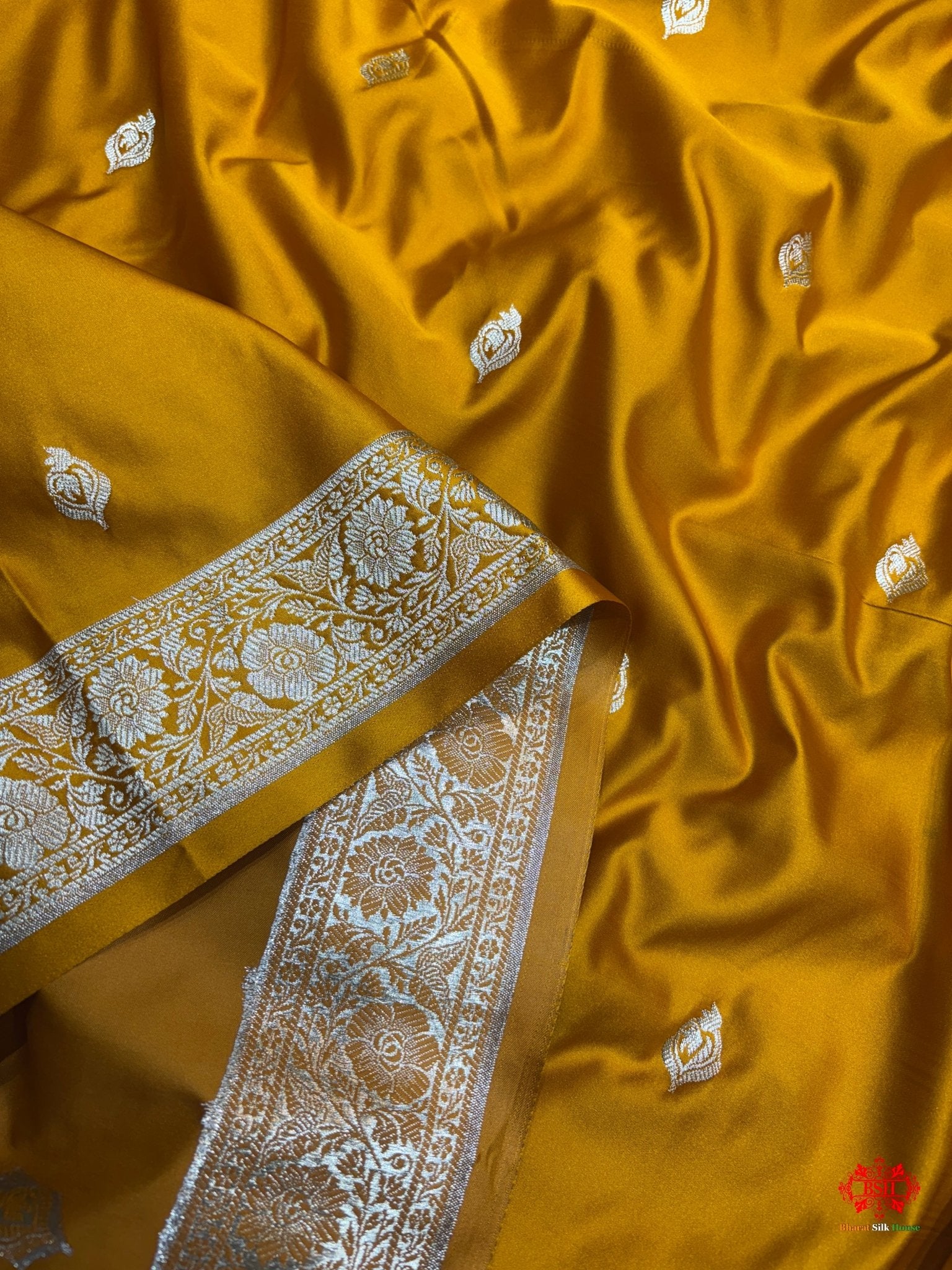 Yellow Mashru Silk All Over Booti With Jaal Blouse Design Saree - Bharat Silk House Mashroo Silk