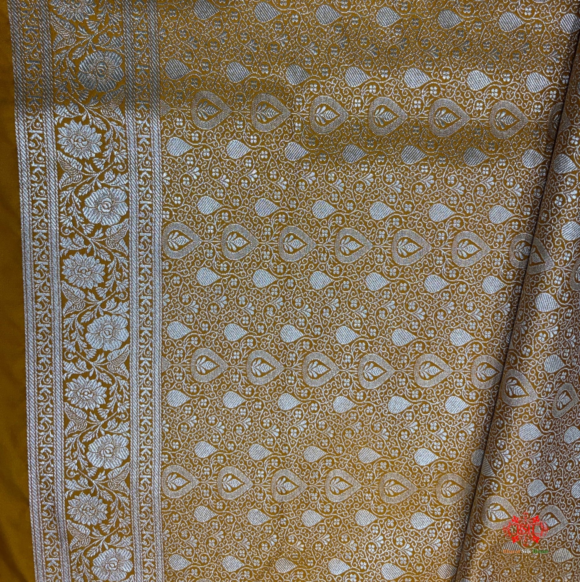 Yellow Mashru Silk All Over Booti With Jaal Blouse Design Saree - Bharat Silk House Mashroo Silk